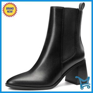 Women's Chelsea Ankle Boots Chunky Heel Pointed Toe Tall Shaft Fall Winter